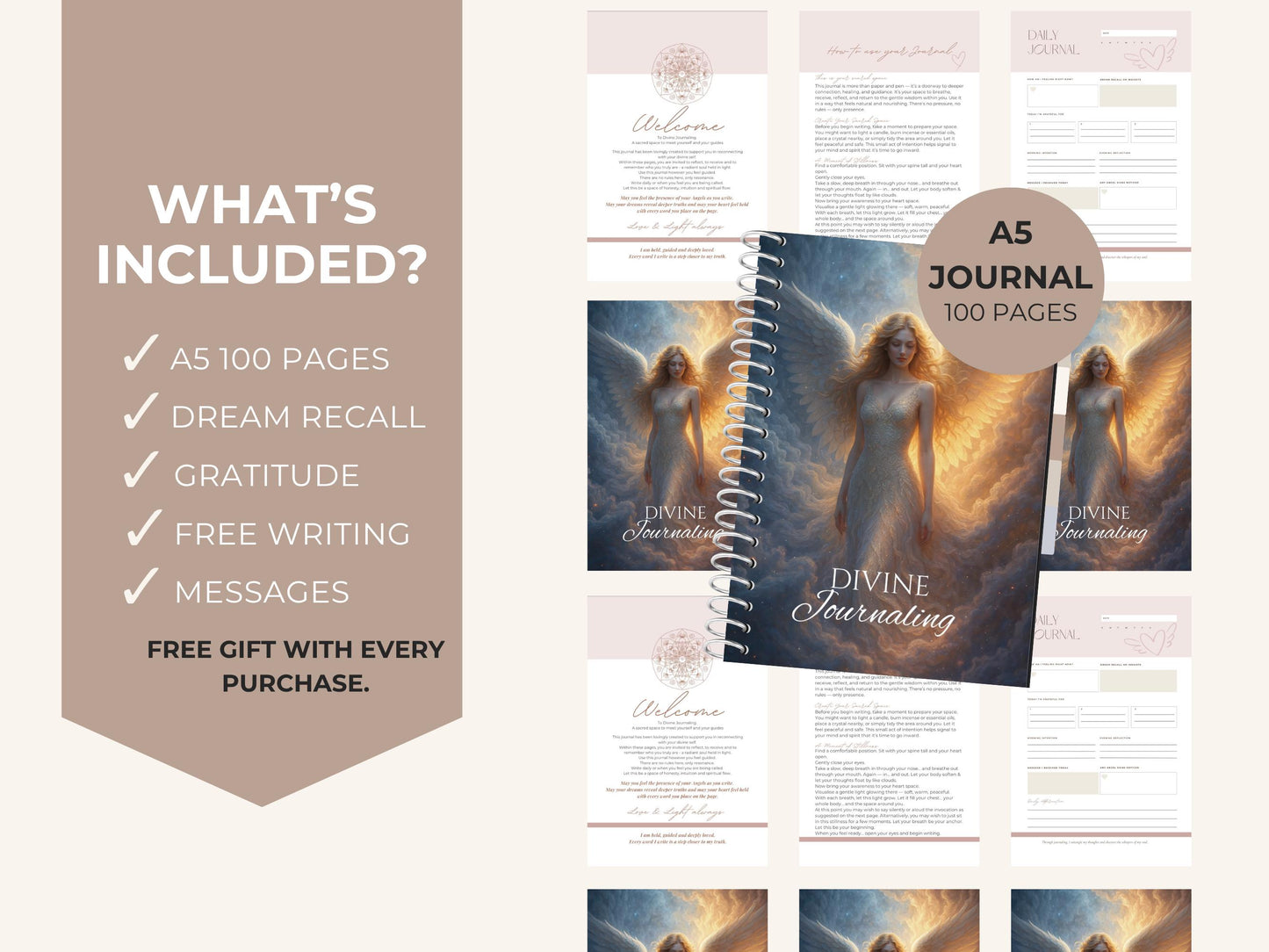 A5 Divine Journal - Guided Reflection & Gratitude Notebook - Physical Spiritual Writing Journal
