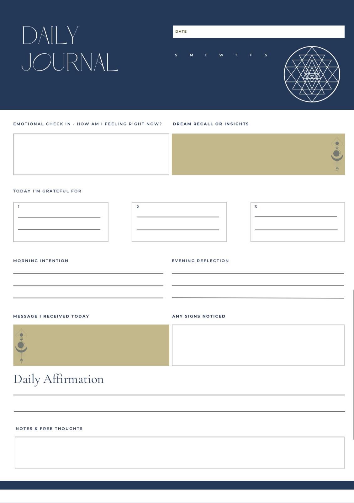 A5 Printable Daily Journal: Gratitude, Affirmations, Dream Recall (Digital Download)