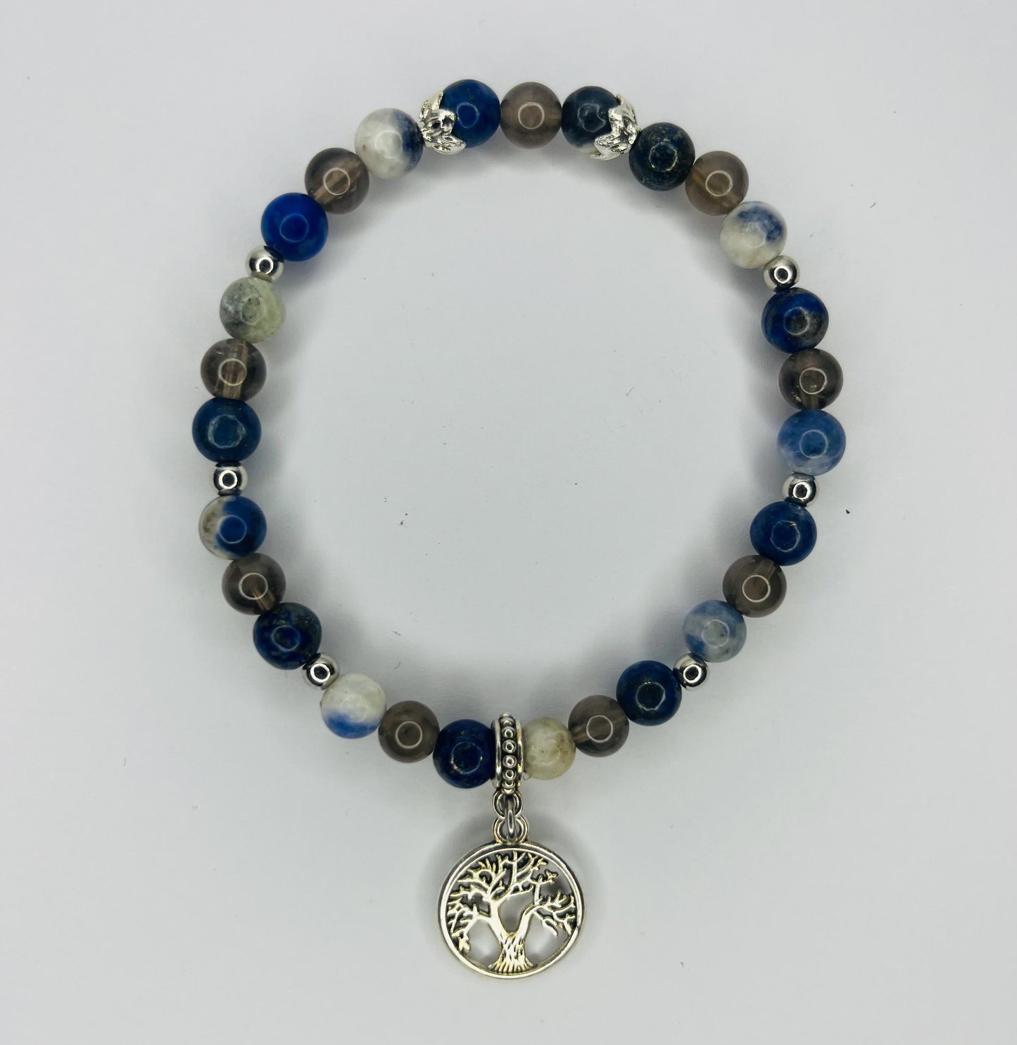 Angel of Wisdom Crystal Bracelet - Sodalite, Lapis Lazuli & Smoky Quartz