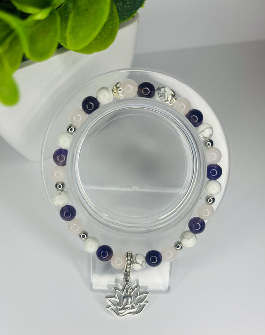 Angel of Mindfulness Crystal Bracelet - Amethyst, Rose Quartz & Howlite