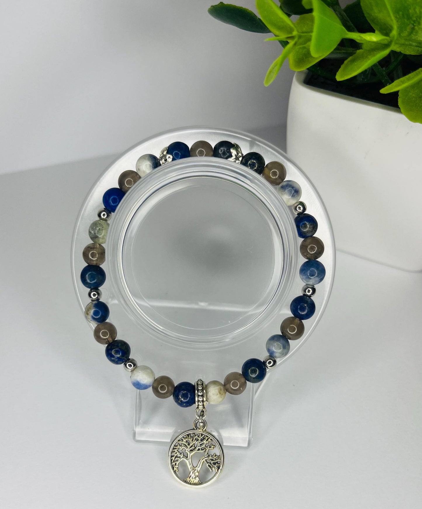 Angel of Wisdom Crystal Bracelet - Sodalite, Lapis Lazuli & Smoky Quartz