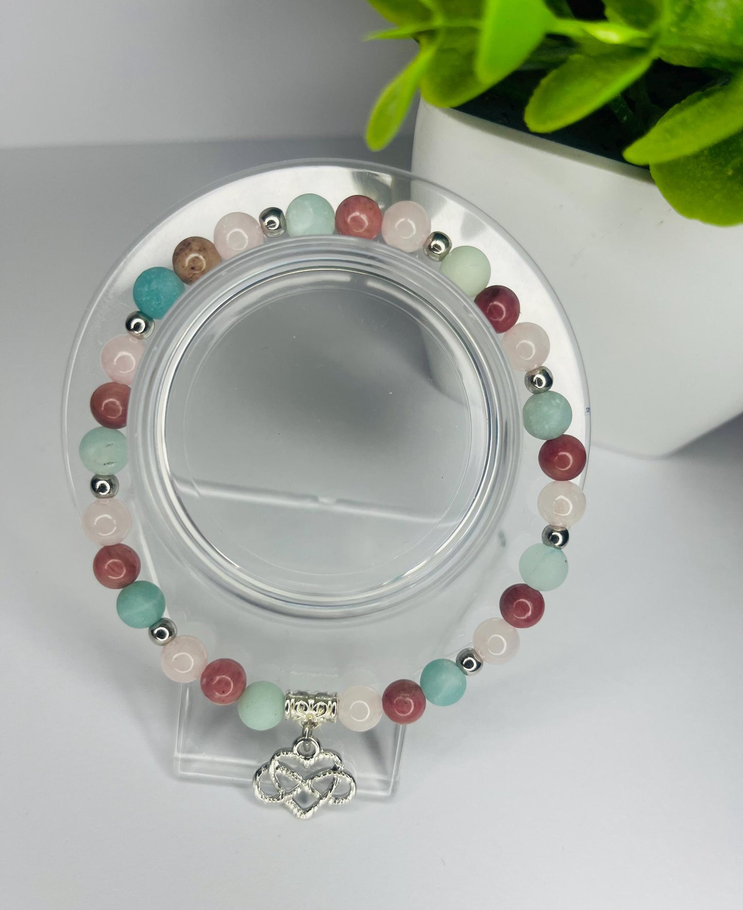 Angel of Partnership Crystal Bracelet - Rhodonite, Amazonite & Rose Quartz