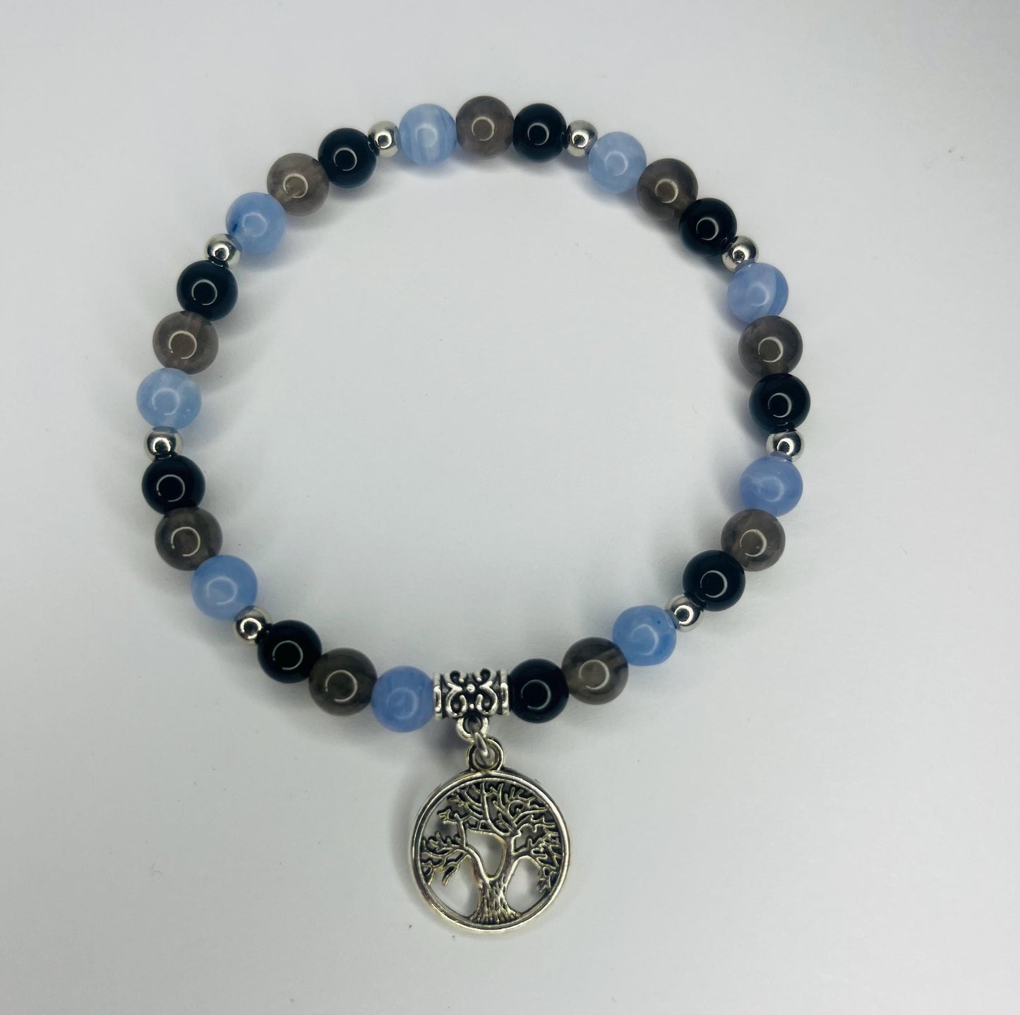 Angel of Guilt Crystal Bracelet - Smoky Quartz, Obsidian & Blue Lace Agate