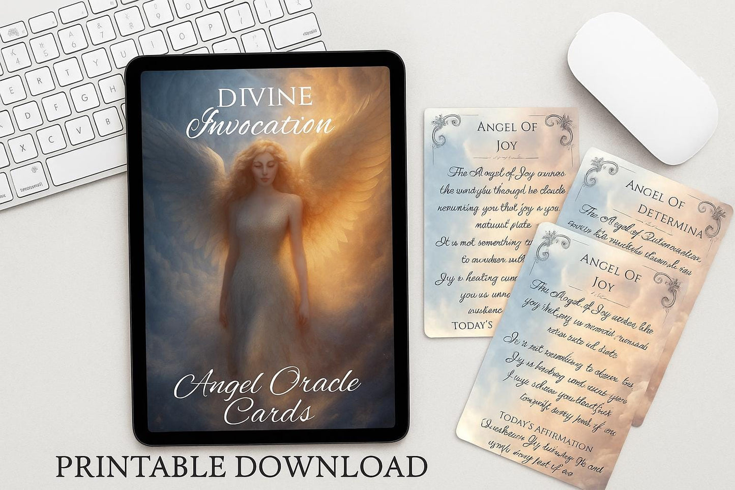 Printable Angel Oracle Cards, 44 card digital download, Divine guidance cards, affirmations.