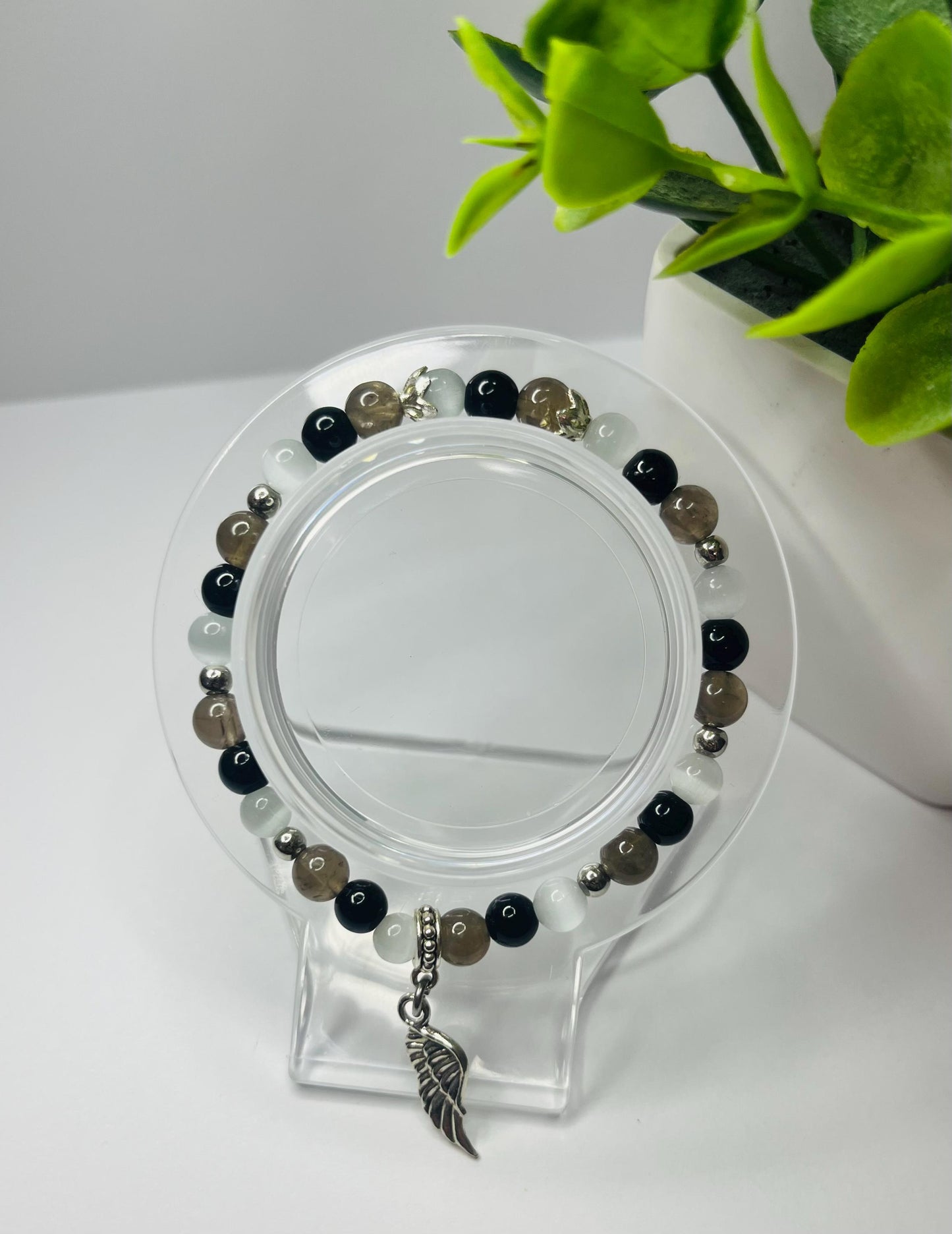 Angel of Letting Go Crystal Bracelet - Smoky Quartz, Obsidian & Moonstone