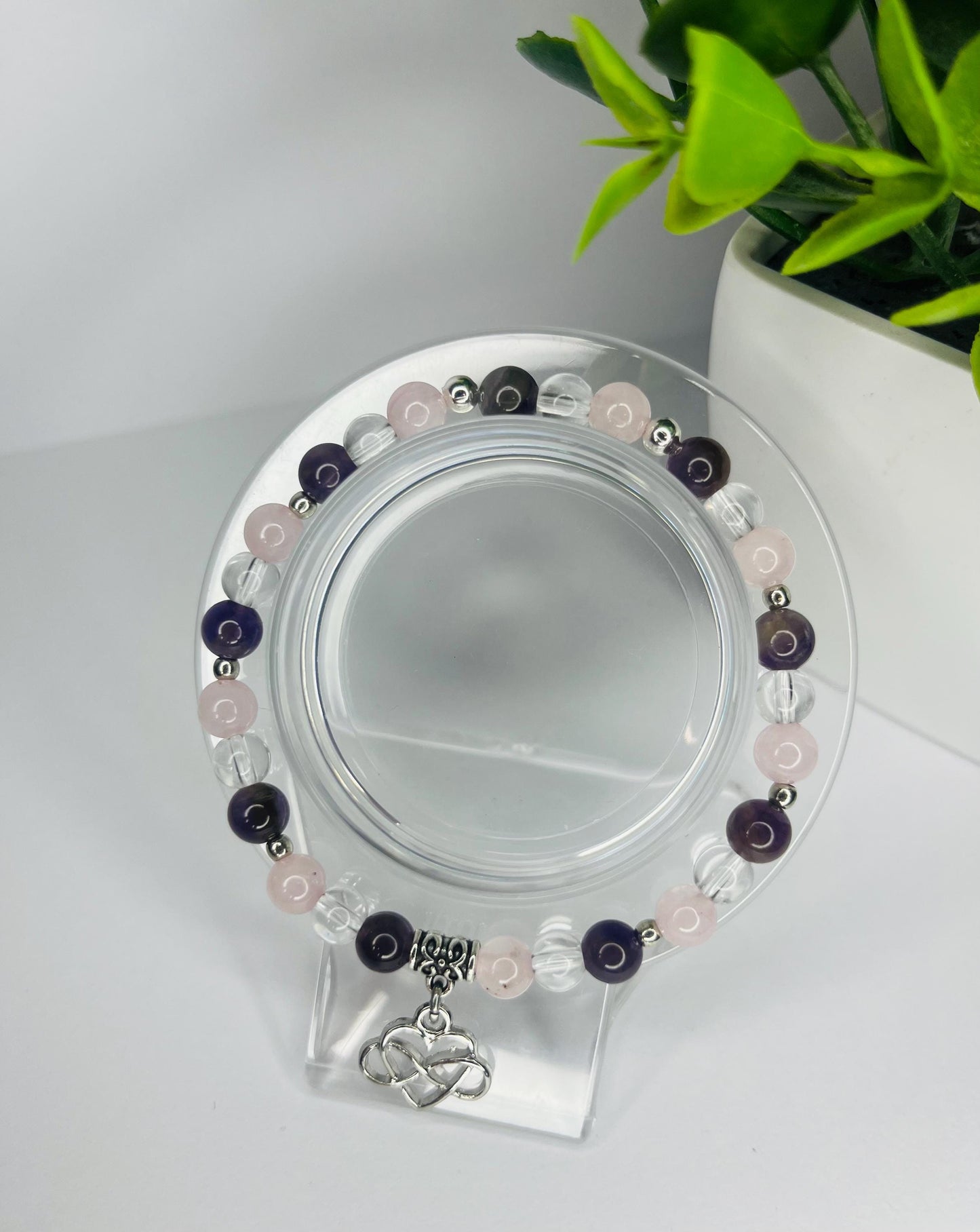 Angel of Friendship Crystal Bracelet - Rose Quartz, Amethyst & Clear Quartz
