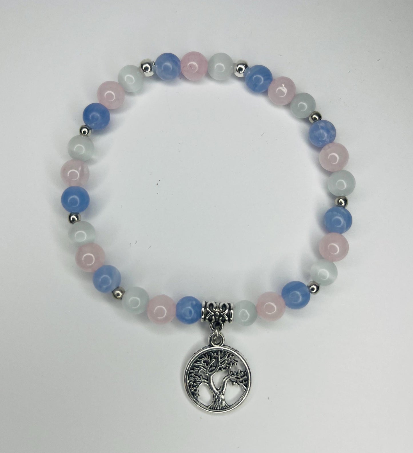 Angel of Peace Crystal Bracelet - Blue Lace Agate, Rose Quartz & Moonstone