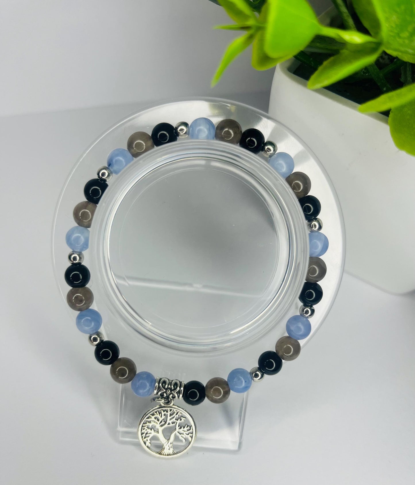 Angel of Guilt Crystal Bracelet - Smoky Quartz, Obsidian & Blue Lace Agate