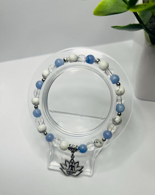 Angel of Meditation Crystal Bracelet - Blue Lace Agate, Howlite & Clear Quartz