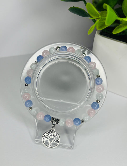 Angel of Peace Crystal Bracelet - Blue Lace Agate, Rose Quartz & Moonstone