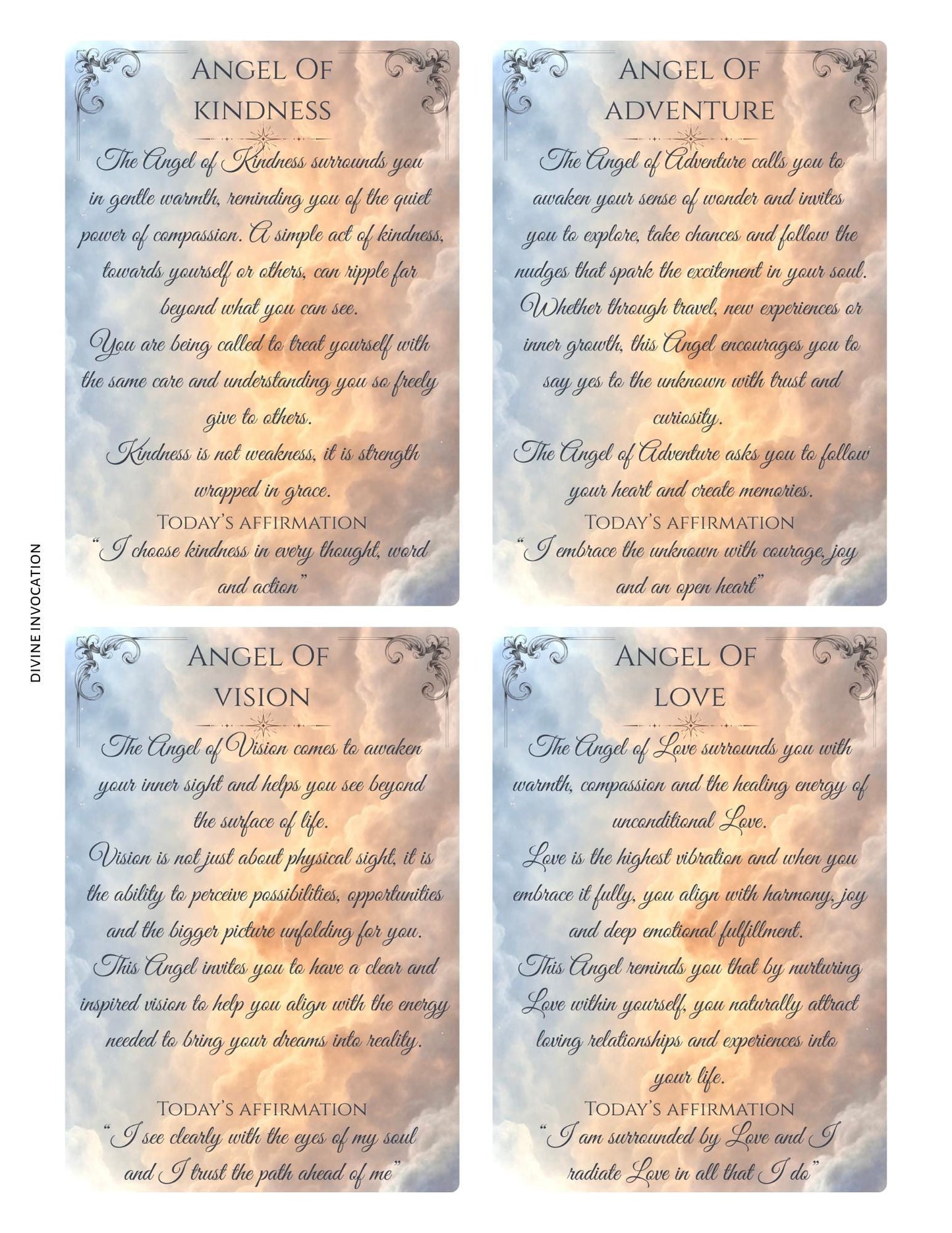 Printable Angel Oracle Cards, 44 card digital download, Divine guidance cards, affirmations.