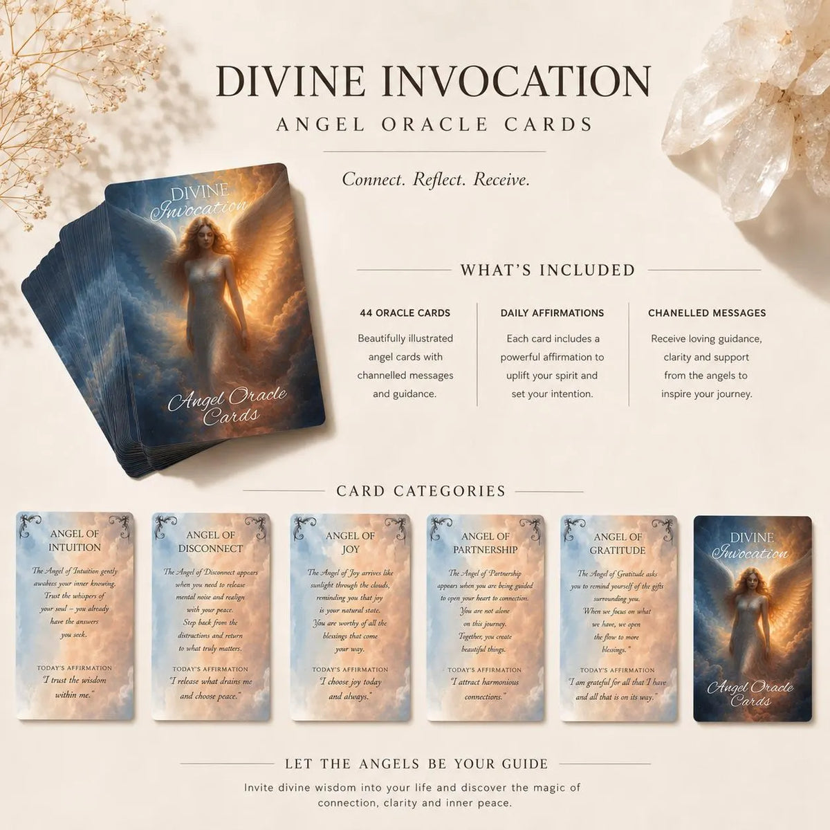 Angel Oracle Cards | 44-Card Deck for Spiritual Guidance, Meditation & Intuitive Readings | Divine Invocation